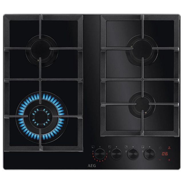 כיריים גז - 4 מבערים AEG א.א.ג. Step Power HKB64341NB זכוכית שחורה